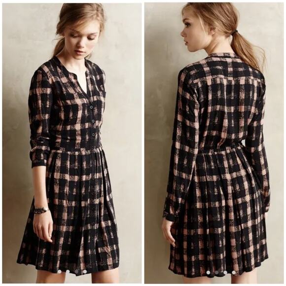 Anthropologie 11.1 Tylho Checkered Buffalo Plaid Button Front Shirt Dress XS - Picture 9 of 9